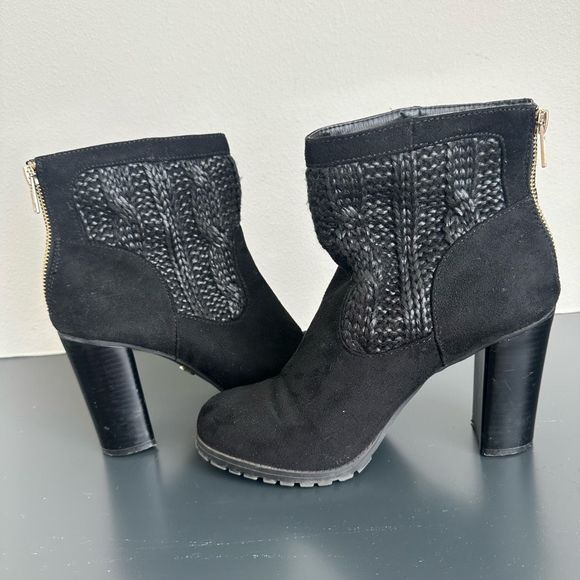 Juicy couture Black Suede Ankle Heel Braided Booties Size 8.5 - Picture 6 of 7